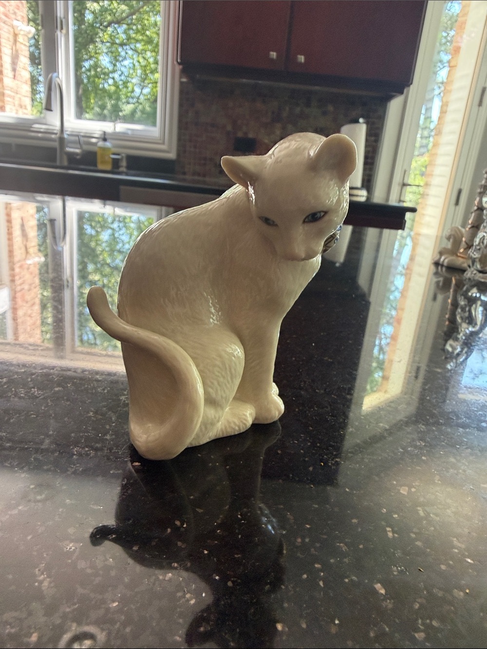 Sweet devotion ivory Ceramic Cat Figurine - Elegant Pet Decor